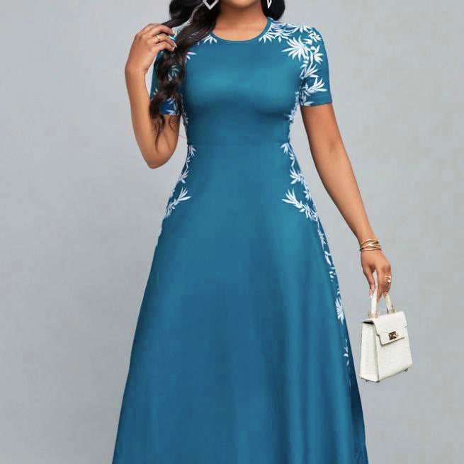 Women's Temperament Crew Neck Printed Fashion High Dress