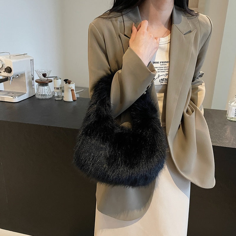 Women's Portable Fur Popular Plush High-grade Minority Bags