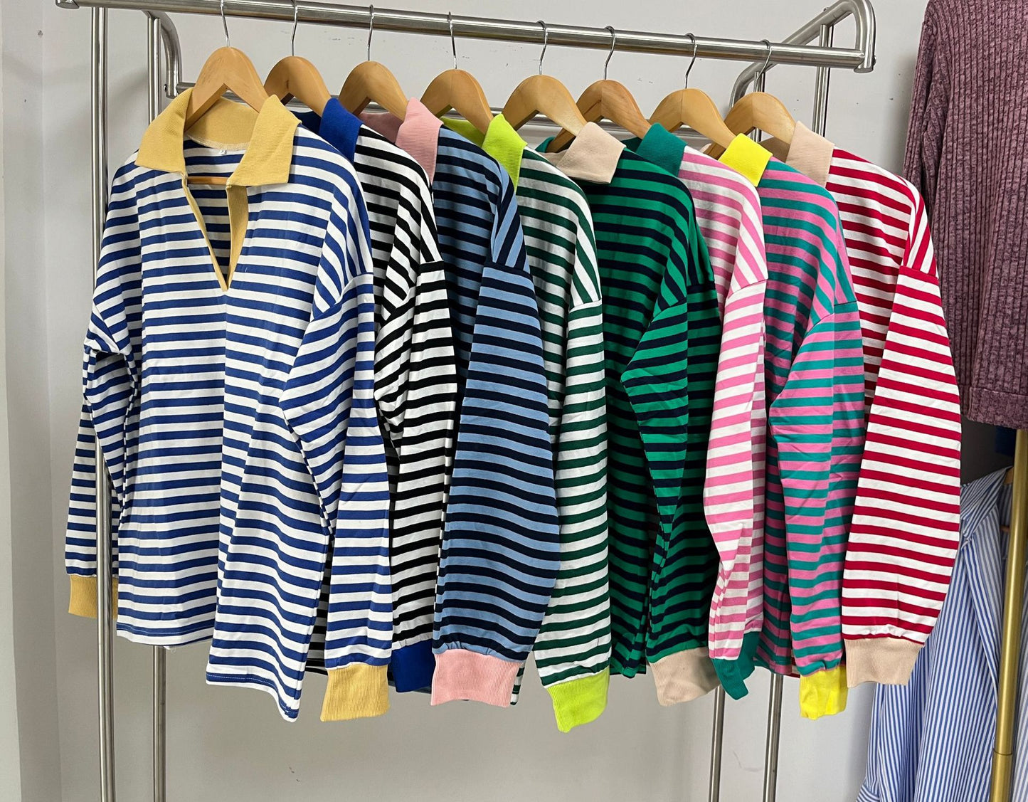 Women's Color Lapels Loose Long Sleeve Striped Women's Sweater, Sweater