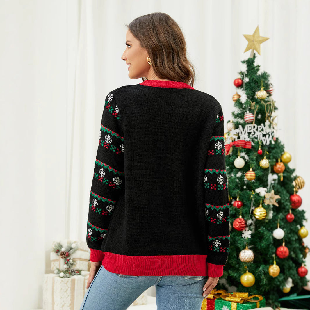 Women's Round Neck Christmas Tree Santa Claus Sweaters