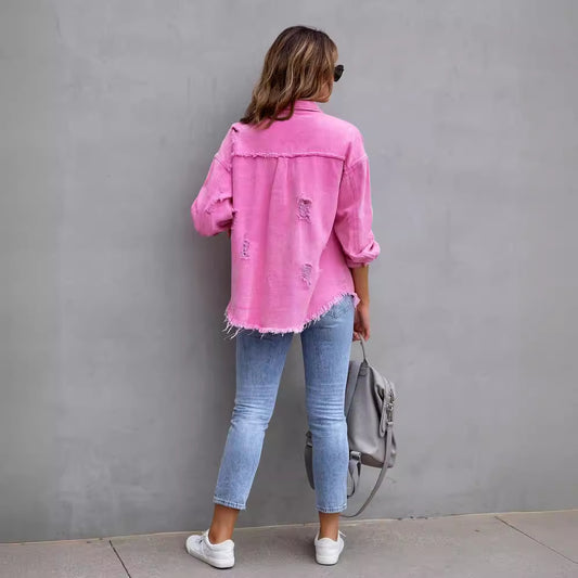 Women's Hot Summer Lapel Long Sleeve Ripped Jackets