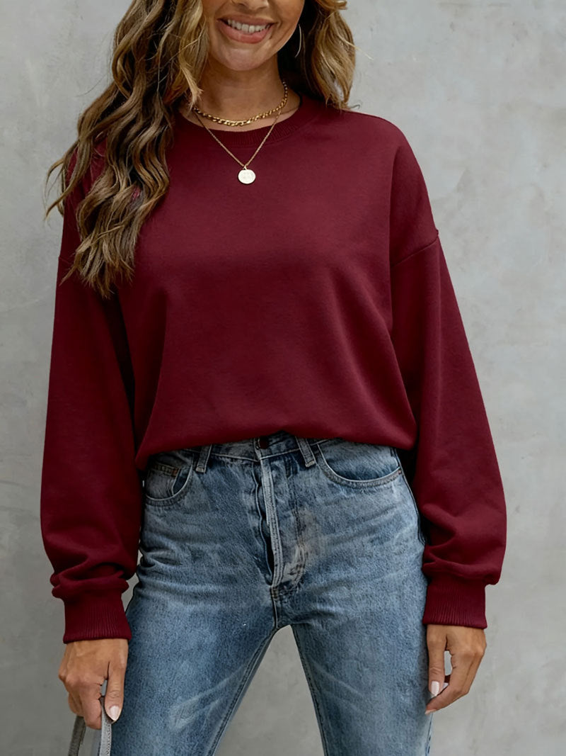 Women's Solid Color Casual Loose Crew Neck Sweaters