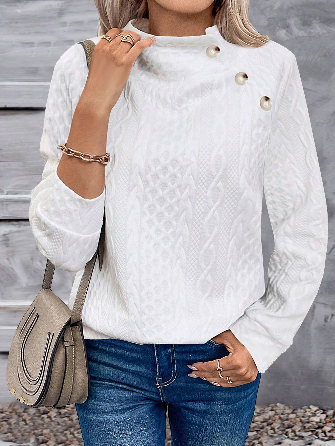 Women's Turtleneck Buttons Casual Fashion Sports T-shirt Sweaters