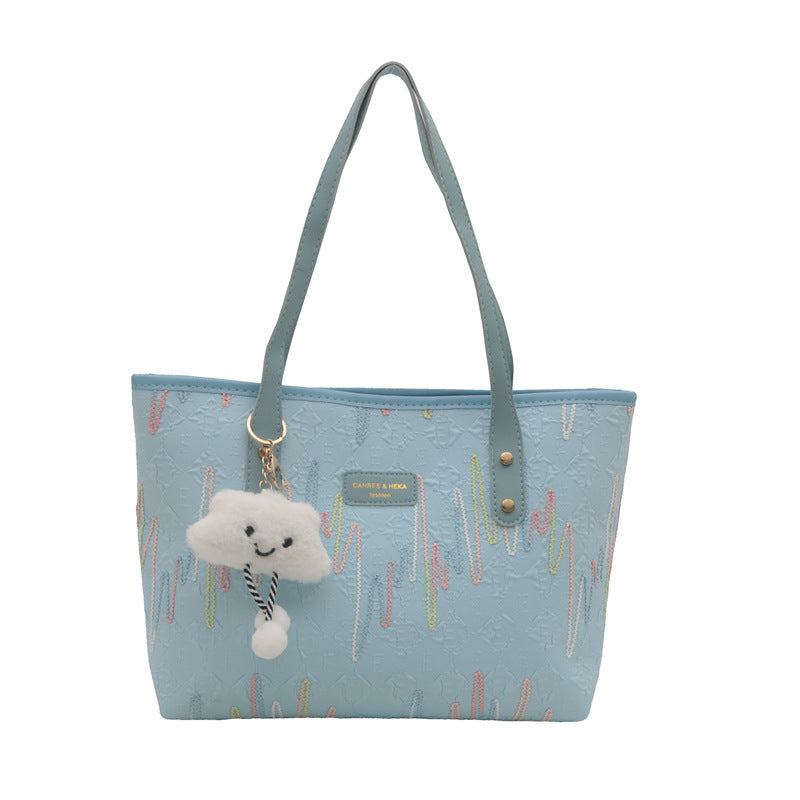 Women's Fashion Pure Color Trendy Embroidery Thread Leisure Commute Tote Bags