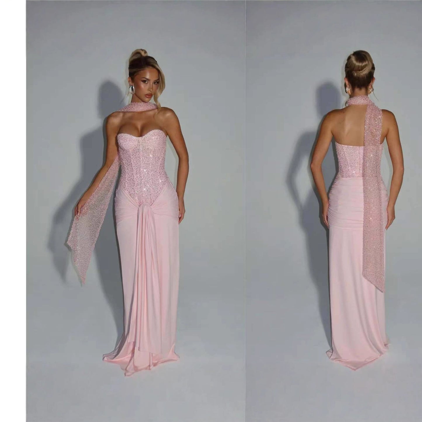 Pink Bra Gown Long Dress Prom Party Dresses