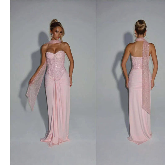 Pink Bra Gown Long Dress Prom Party Dresses
