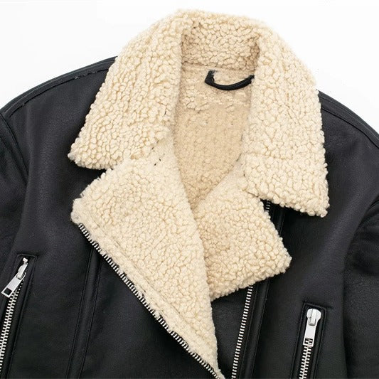 Women's Street Style Double-sided Fleece Imitation Leather Jackets