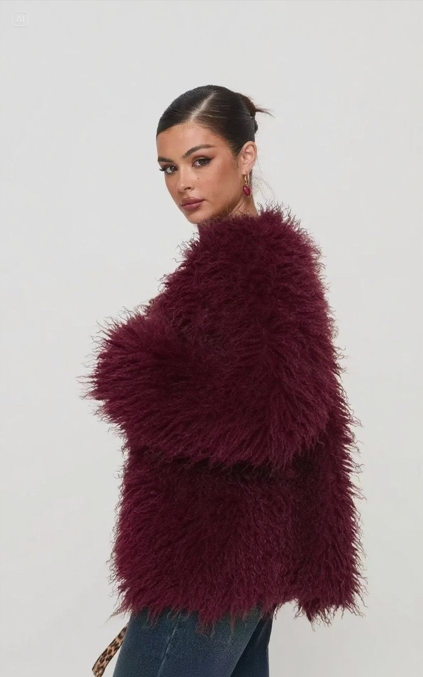 Casual Fashion Fur Faux Chocolate Color Coats