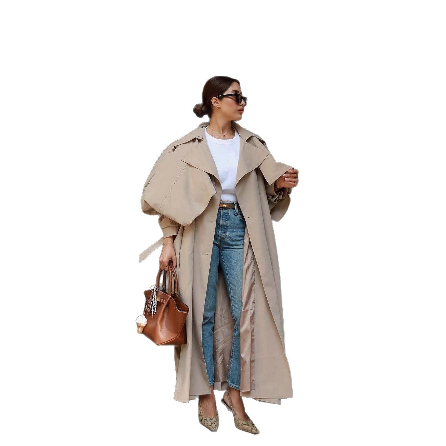 Women's Shawl Sleeve Adjustment Interface Belt Extended Coats