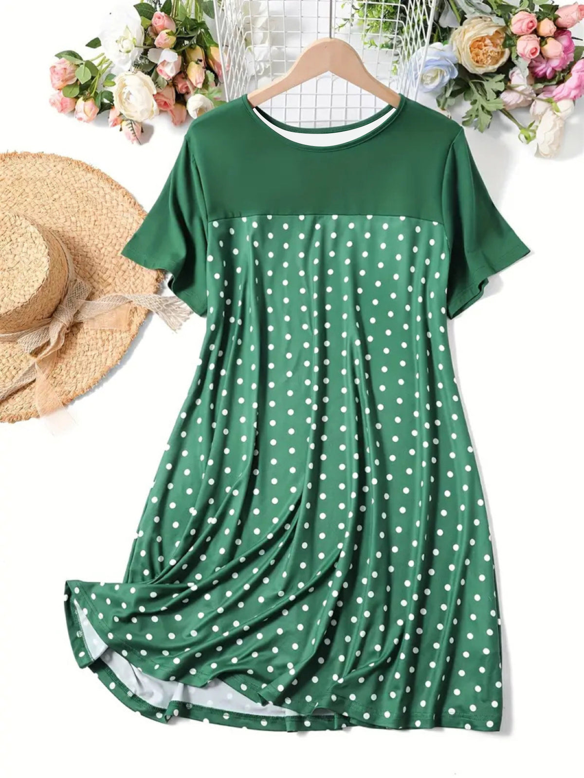 Women's Polka Dot Round Neck Sleeve Nightdress Dress