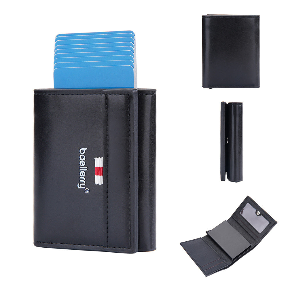 Men's Three Fold Multiple Slots Bottom Automatic Card Holder