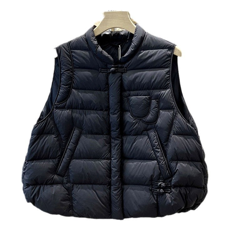 Women's Down Stand-up Collar Retro Buckle Waistcoat Vests