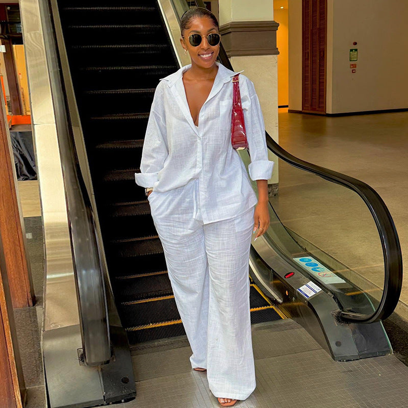Women's Autumn Fashion Polo Collar Loose White Suits