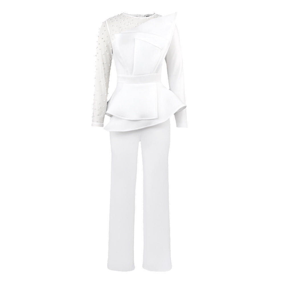 Designer Model Splicing Beads Slimming Banquet Jumpsuits