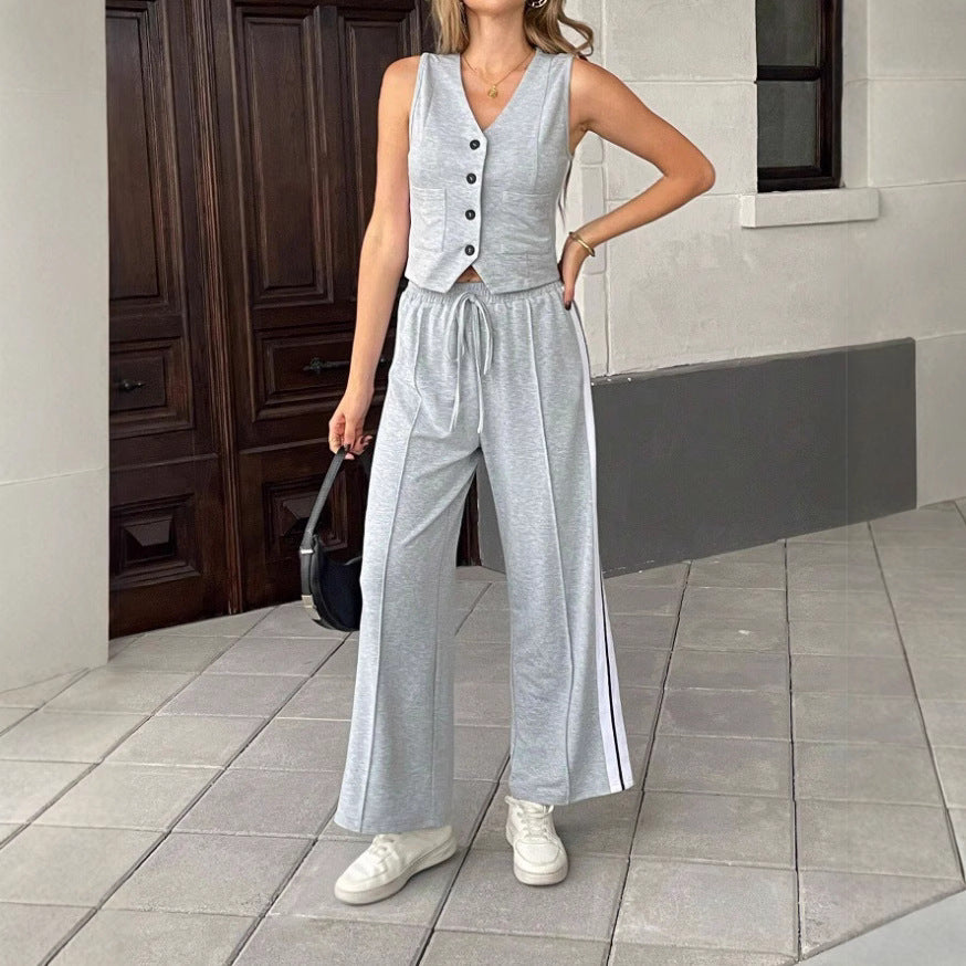 Women's Wear Pocket Sleeveless Cropped Set Fashion Casual Suit
