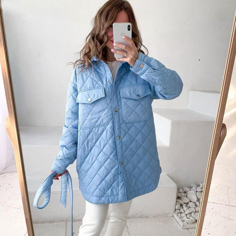 Women's Long Breasted Lapel Loose Warm Rhombus Coats