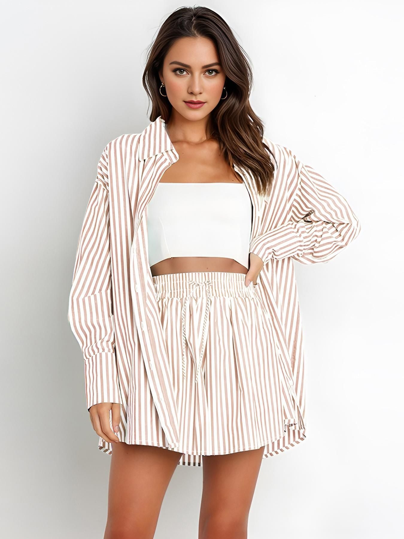 Women's Commute Casual Fashion Shirt Striped Long Suits