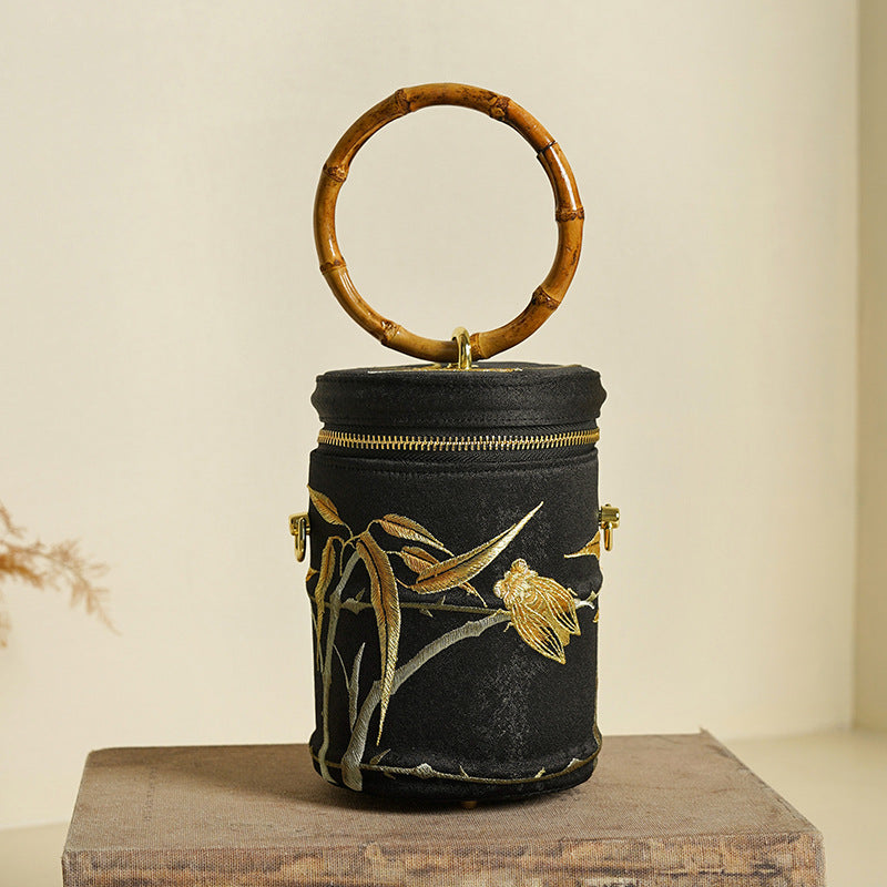 Classic Comfortable Embroidered Zipper Ancient Style Bucket Bags