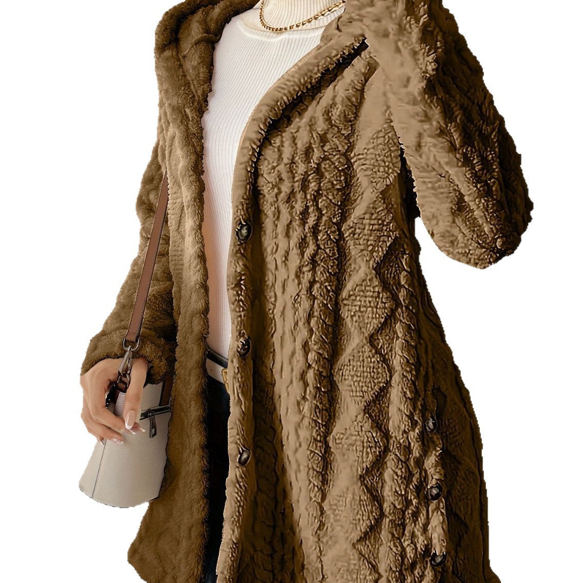 Hooded Solid Color Button Long Sleeve Women's Sweater, Sweater