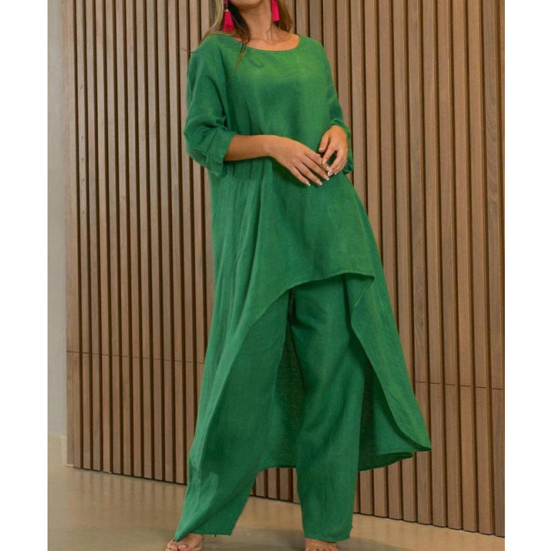 Women's Cotton Linen Fashion Casual Irregular Long Suits