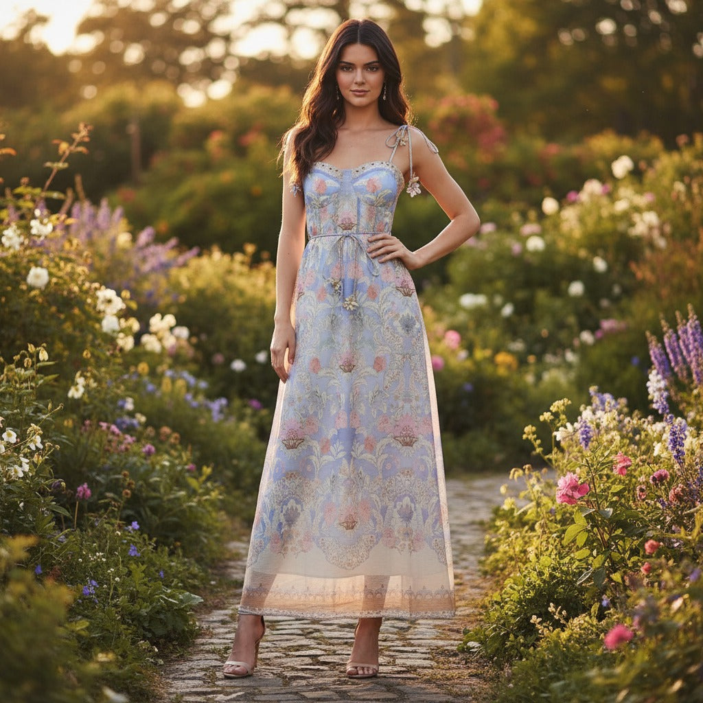 Women's Summer Floral Printed Suspenders Fishbone Fairy Dress Dresses