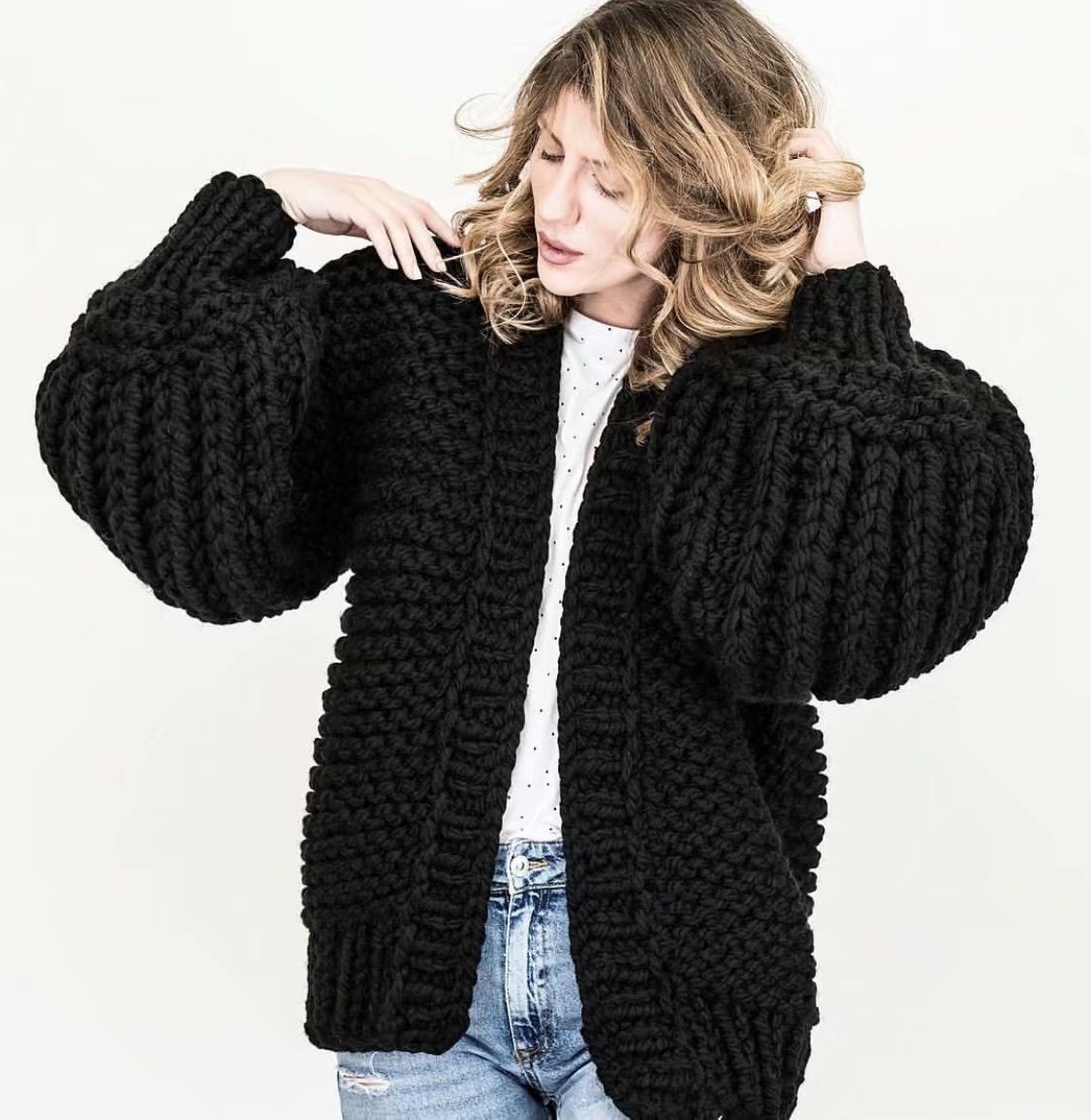 Women's Handmade Woven Lantern Sleeve For Sweaters