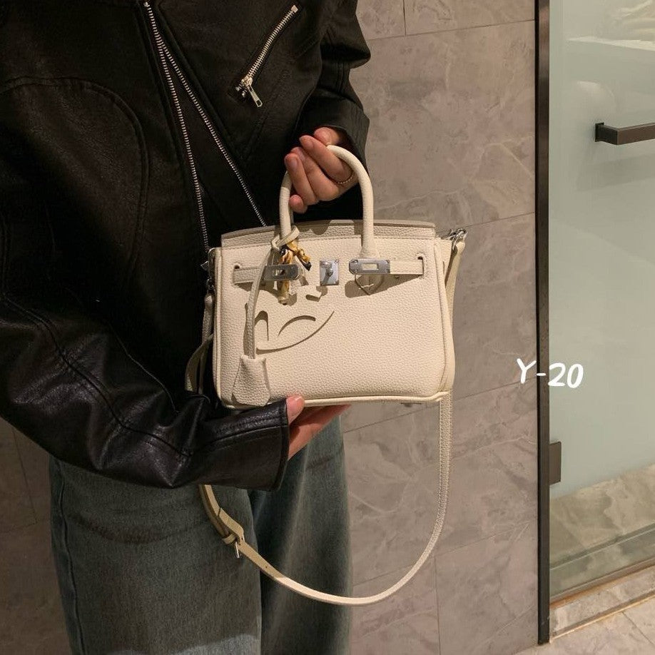 Women's Leather Lychee Pattern Platinum Kelly High-grade Handbags