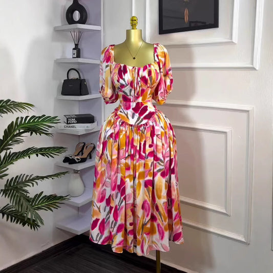 Women's Camisole Tube Cinched Waist Large Printed Dresses