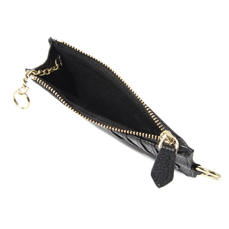 Leather Zipper First Layer Cowhide Compact Card Holder