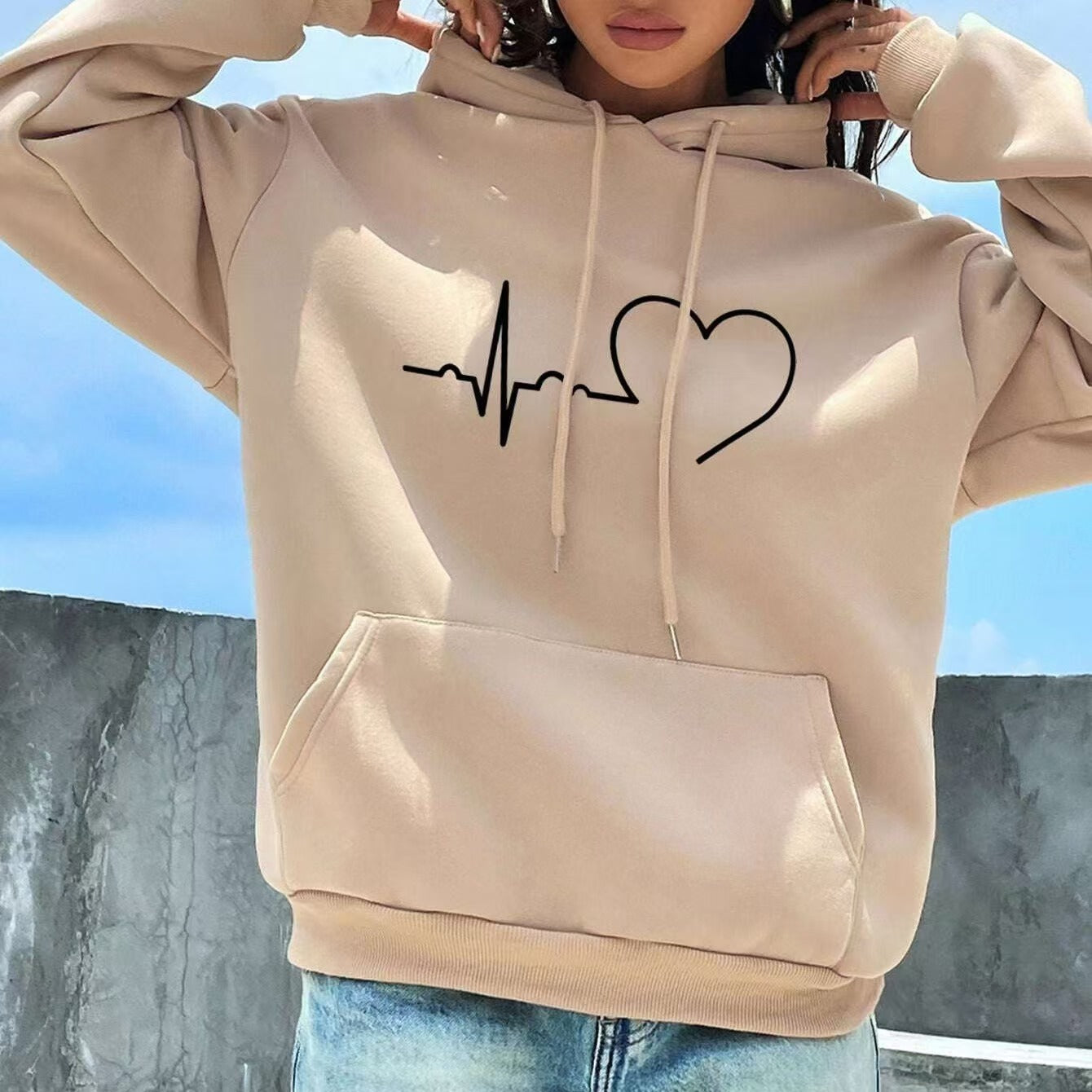 Women's Printed Love Letter Loose Comfortable Hooded Color Sweaters