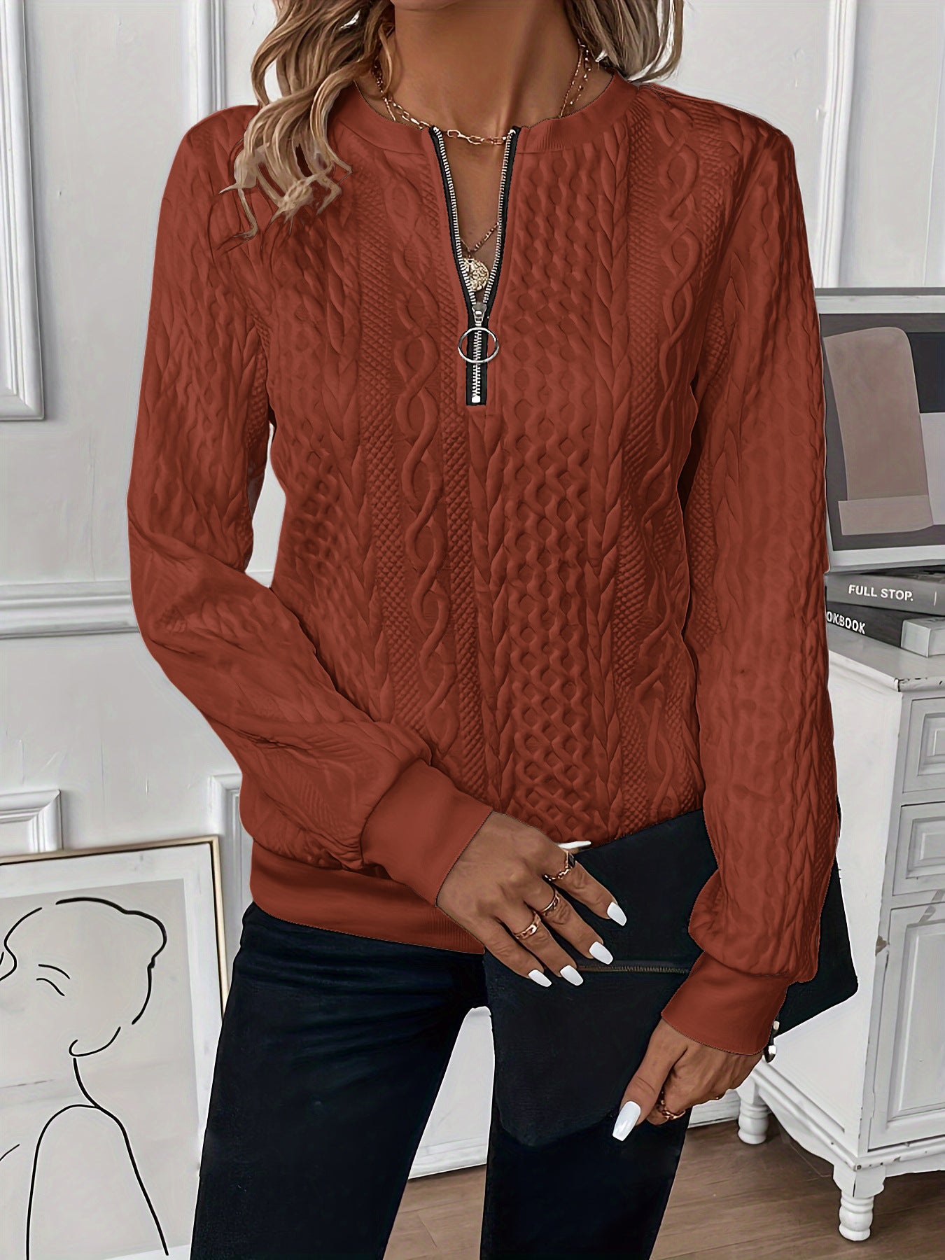 Comfortable Women's Elegant Pullover Leisure Zip Sweaters