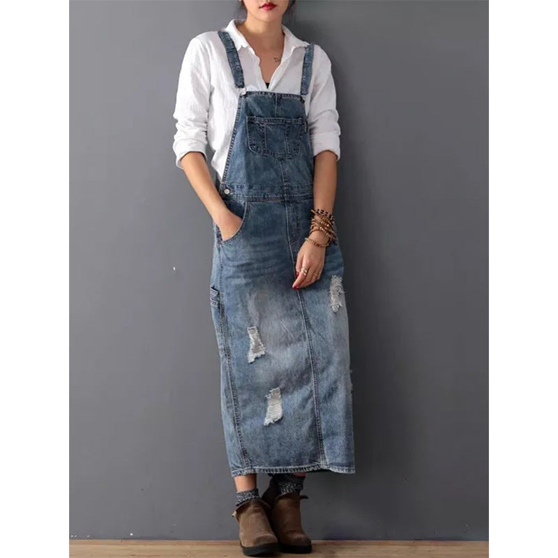 Women's Creative Denim Ripped Suspender For Dresses
