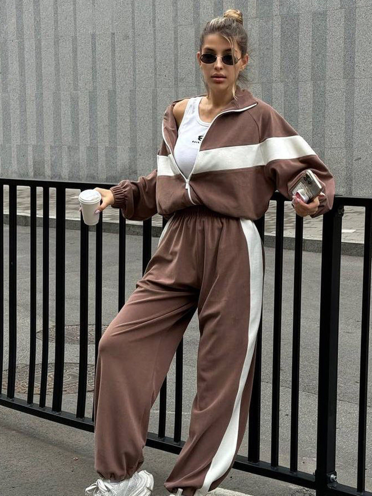 Women's Casual Sports Zipper Trousers Two-piece Set Suits