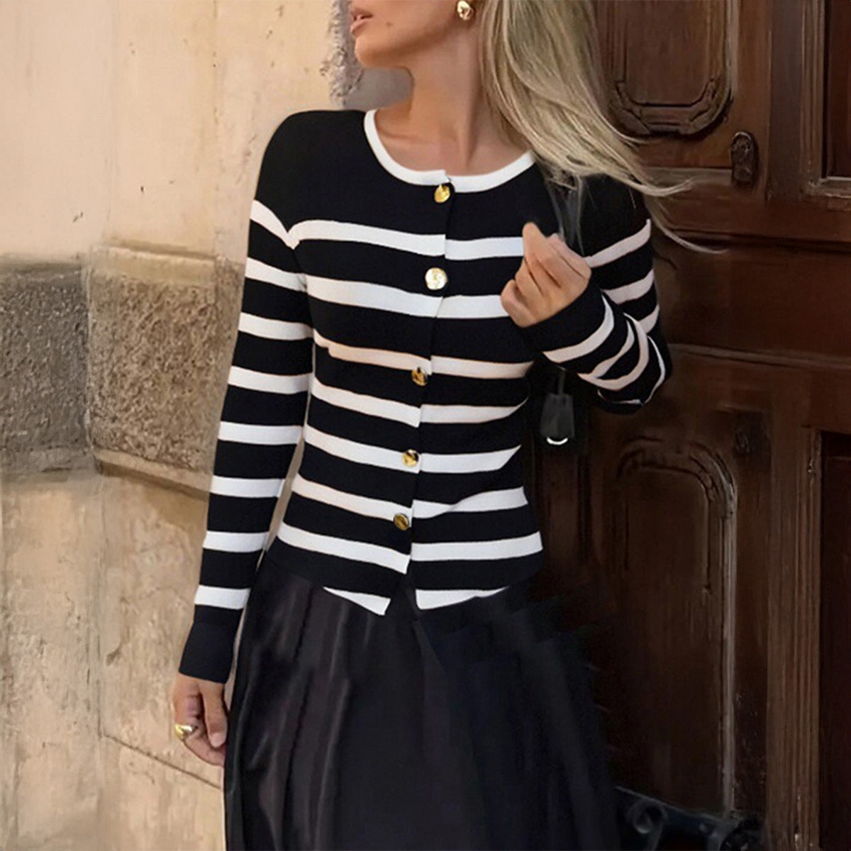 Women's Elegant Graceful Striped Long Sleeve Clothing