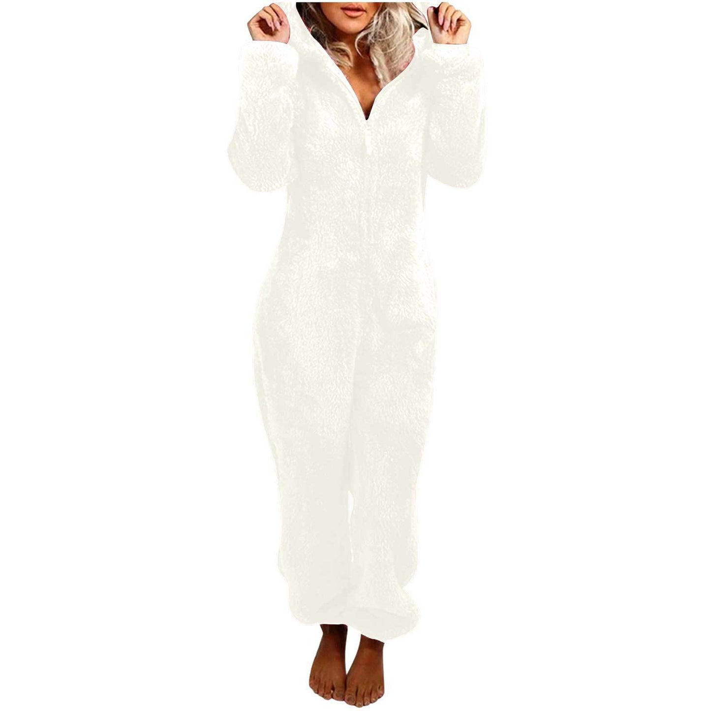 Fleece-lined Thickened Furry Hooded Pajamas Fashion Suits