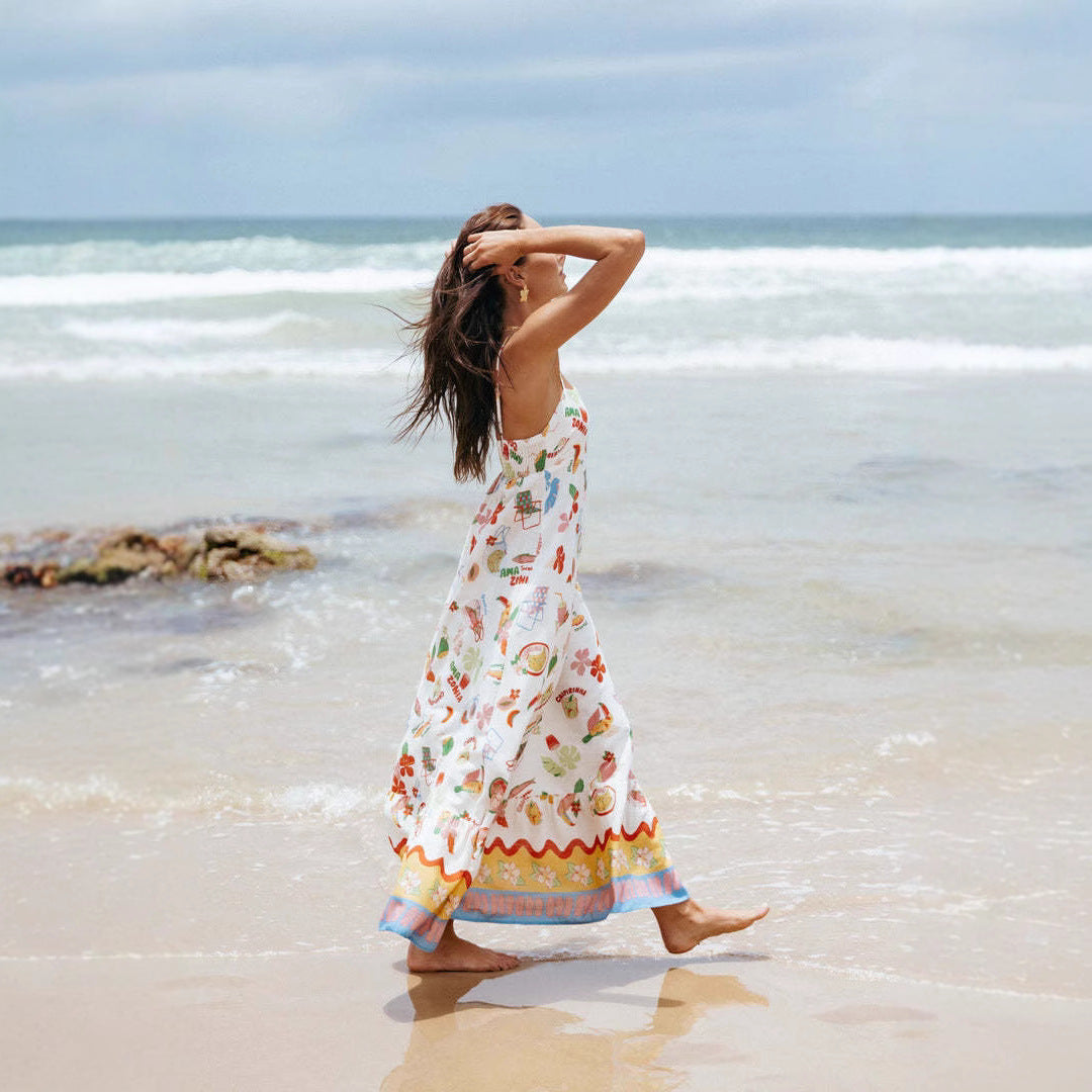 Temperament Elegant Simple Linen Sleeveless Suspender Dress