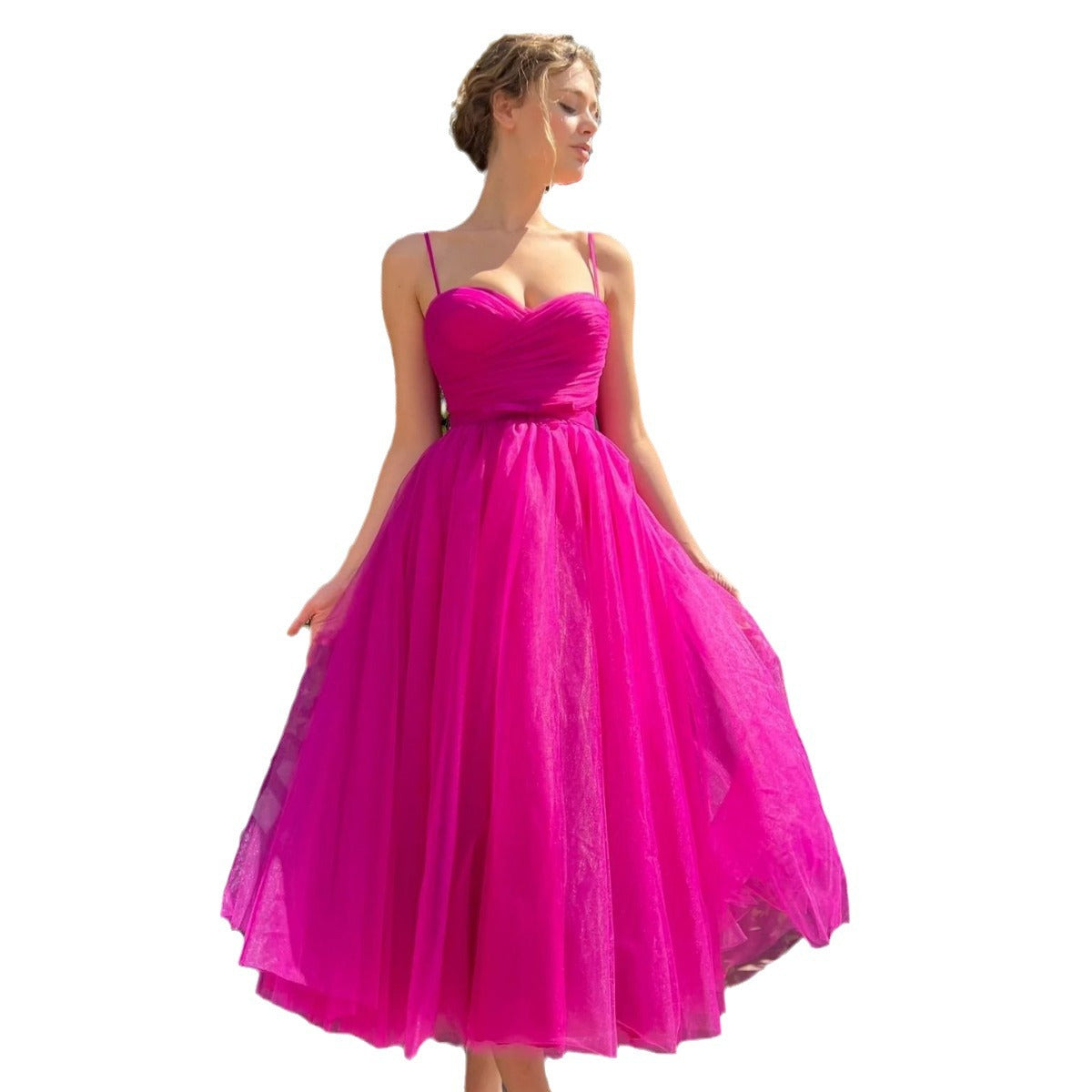 Women's Sling Solid Color Dress Midi Dresses