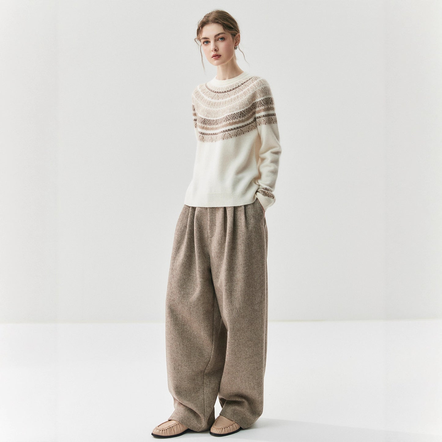 Women's Cashmere Jacquard Knitted Loose Pullover Bottoming Sweaters