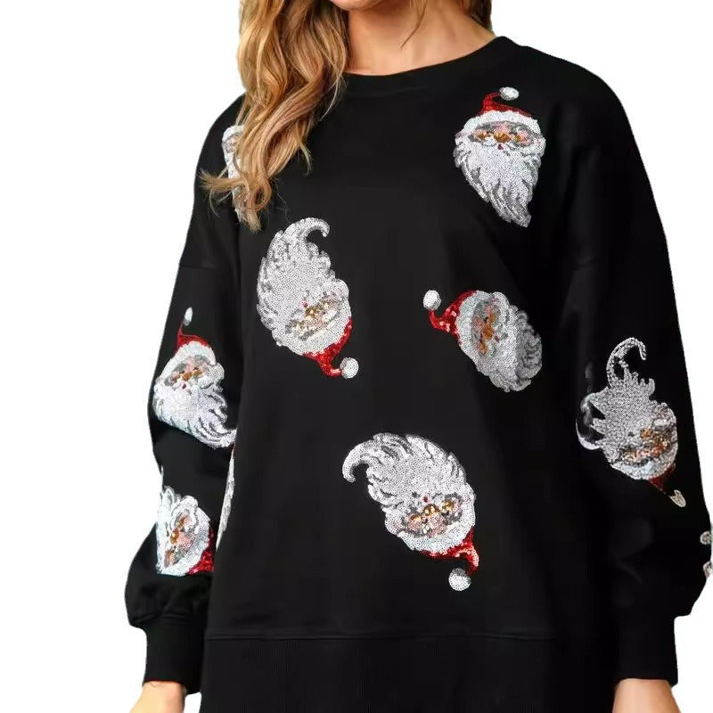 Women's Crew Neck Casual Loose Christmas Sequined Sweaters