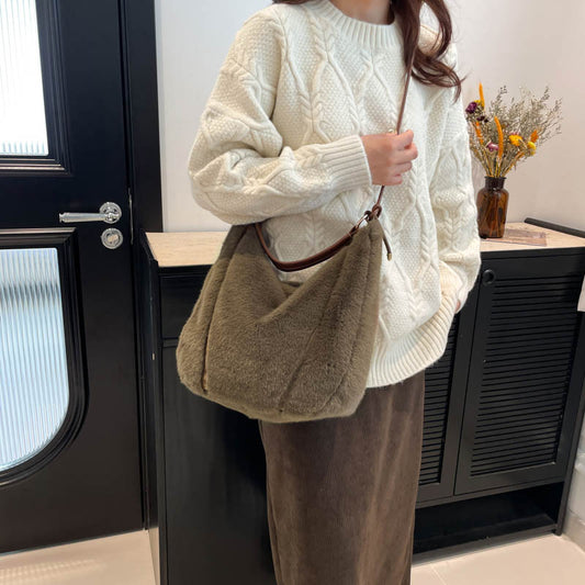 Women's Furry Design Fluff Underarm Trendy Dumpling Shoulder Bags