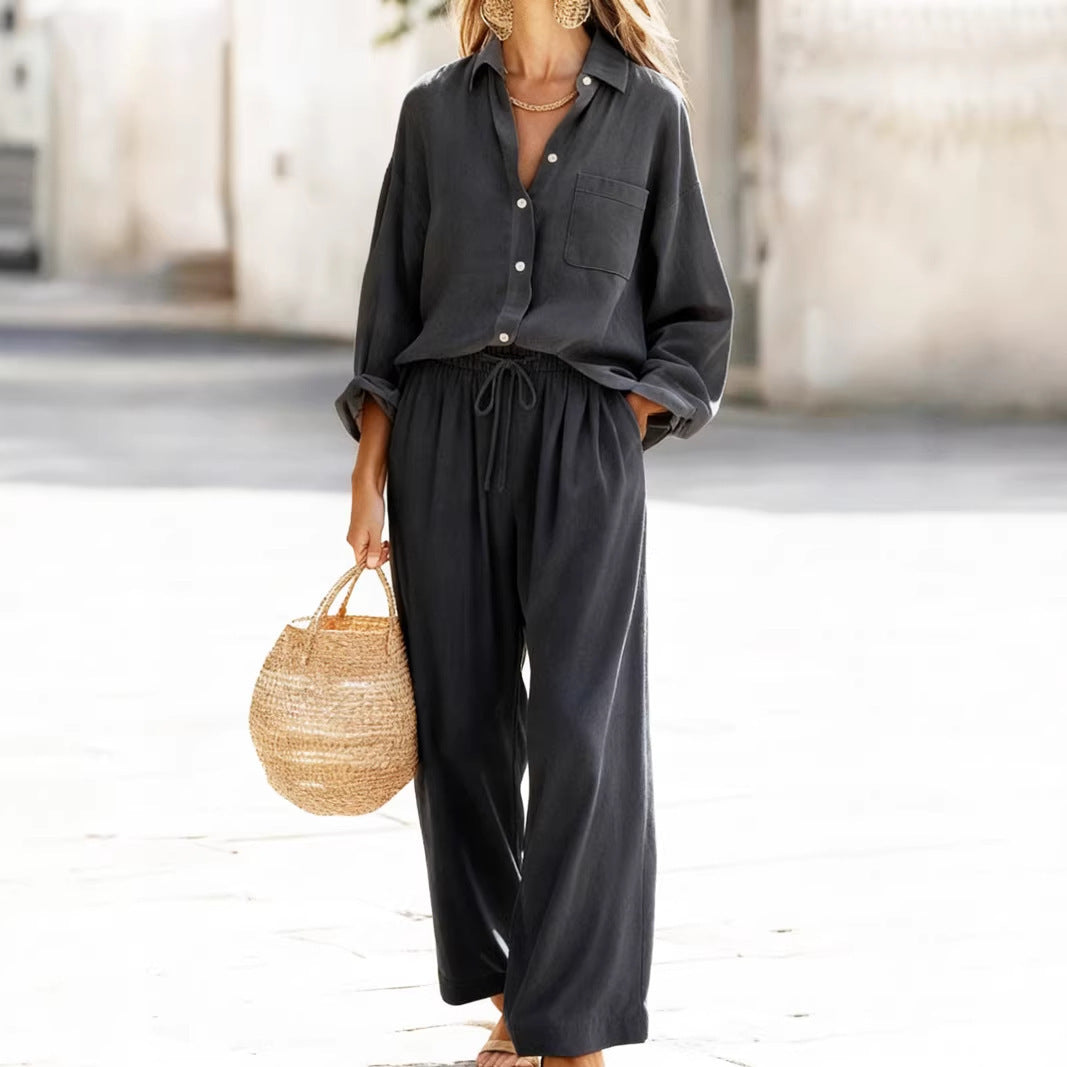 Women's Solid Color Imitation Cotton Linen Loose Long Fashion Casual Suit
