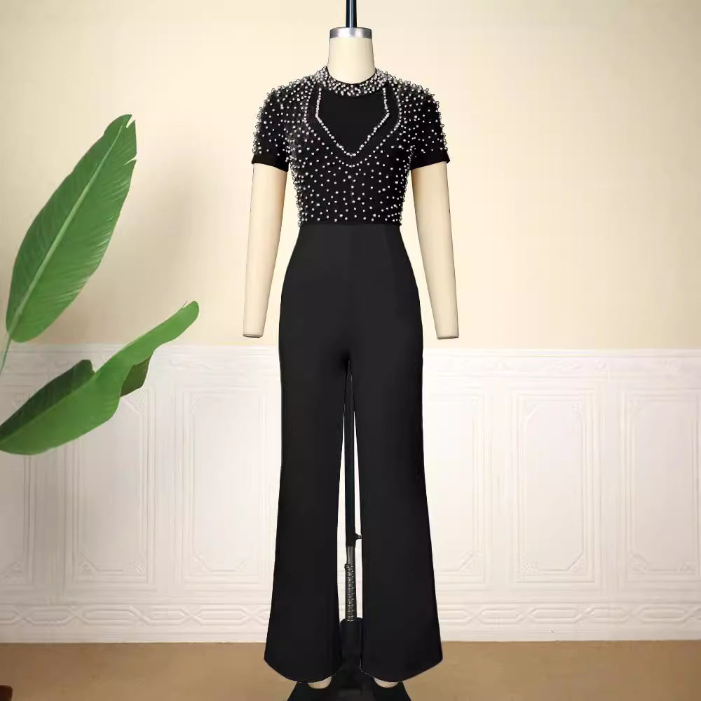 Round Neck Sleeve Beaded Casual Style High Waist Suits