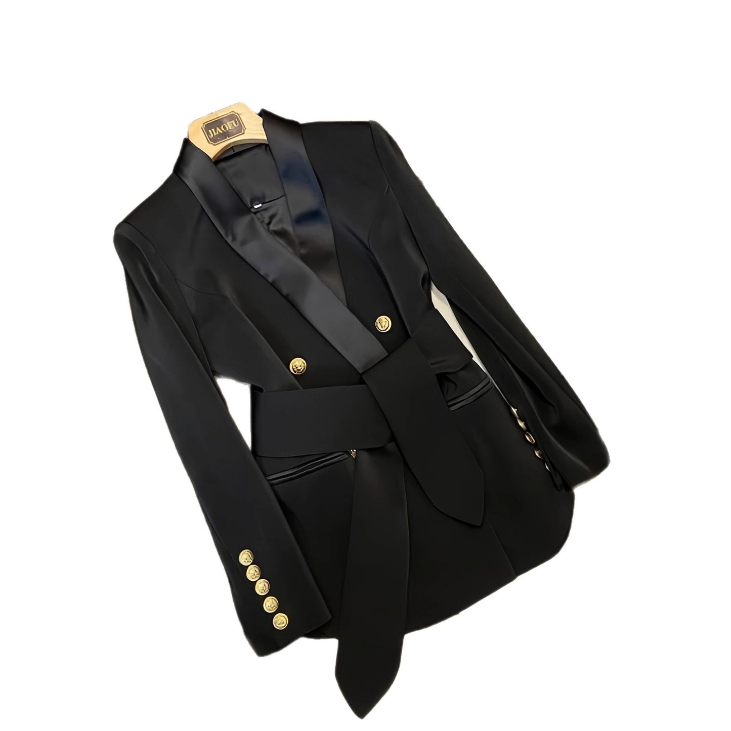 Metal Double Breasted Green Collar Belt Jackets
