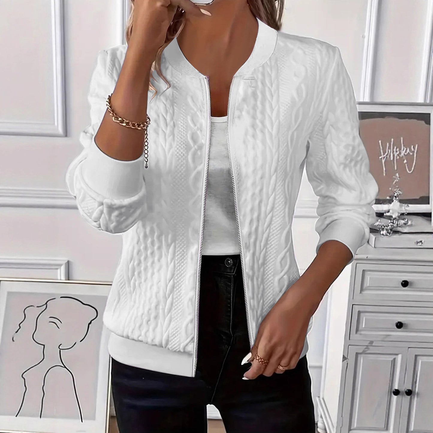 Women's Solid Color Long Sleeve Knitted Zipper Clothing