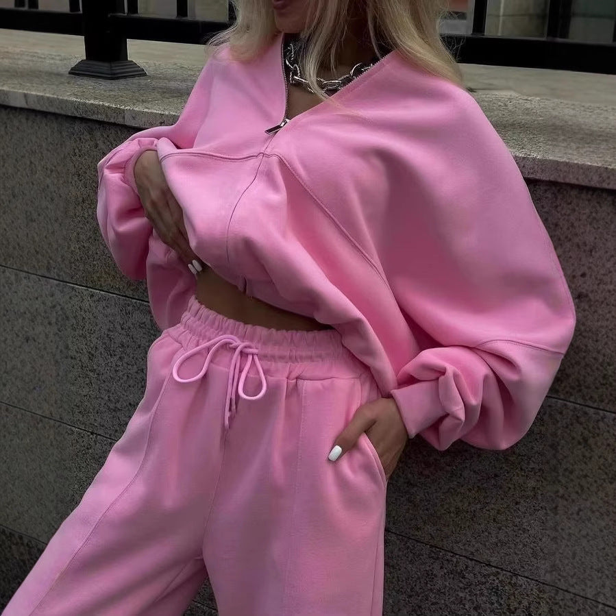 Women's Autumn Zipper Casual Sweatshirt Outfit Two-piece Suits