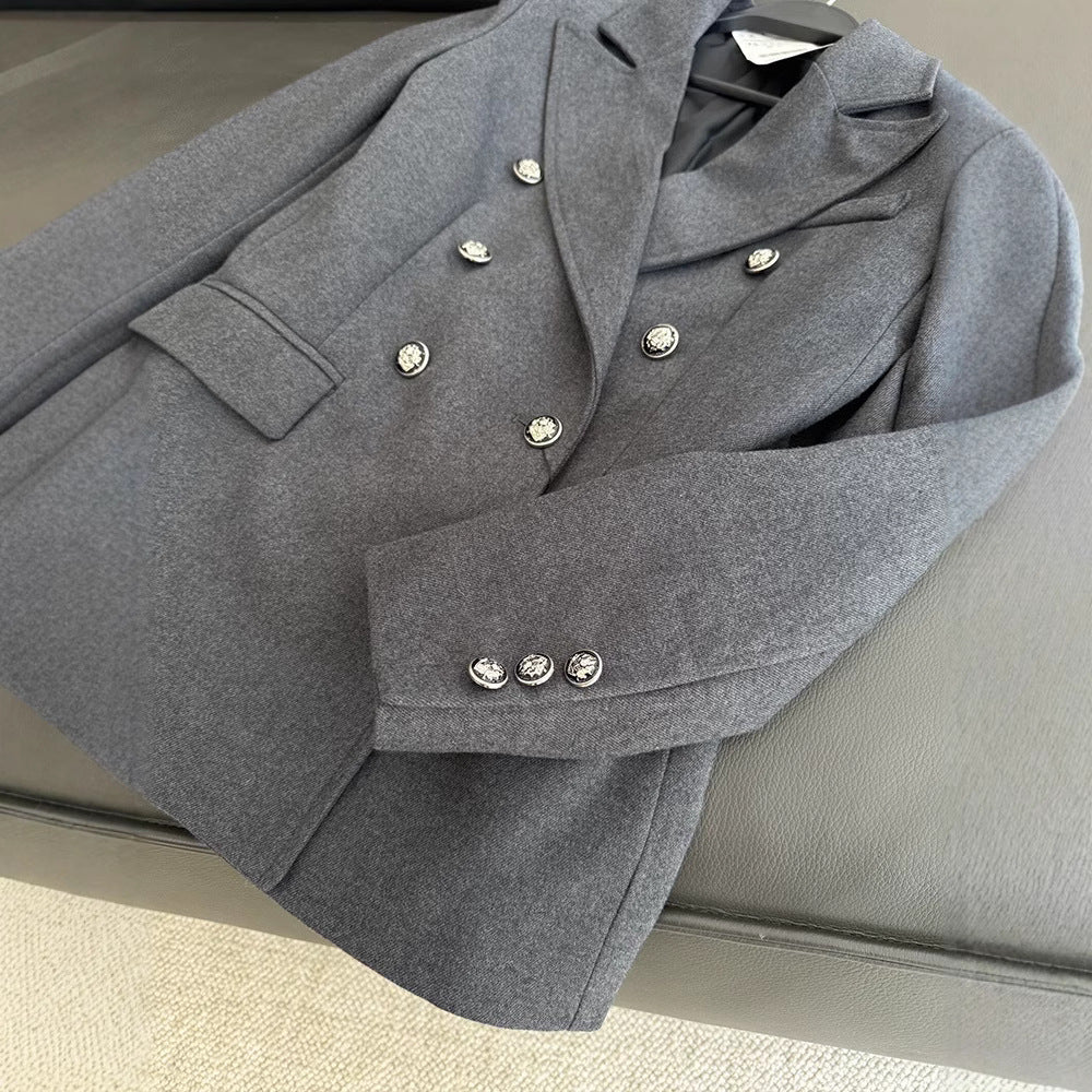 Women's High-grade Lapel Long Sleeve Double-breasted Mid-length Blazers