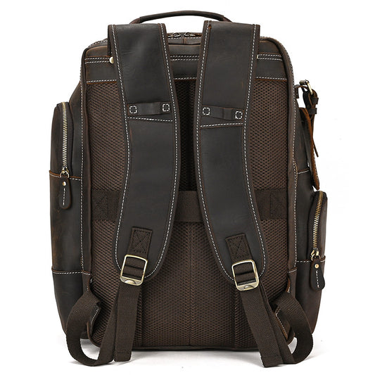 Men's Retro Crazy Horse Leather Cowhide Large Backpacks