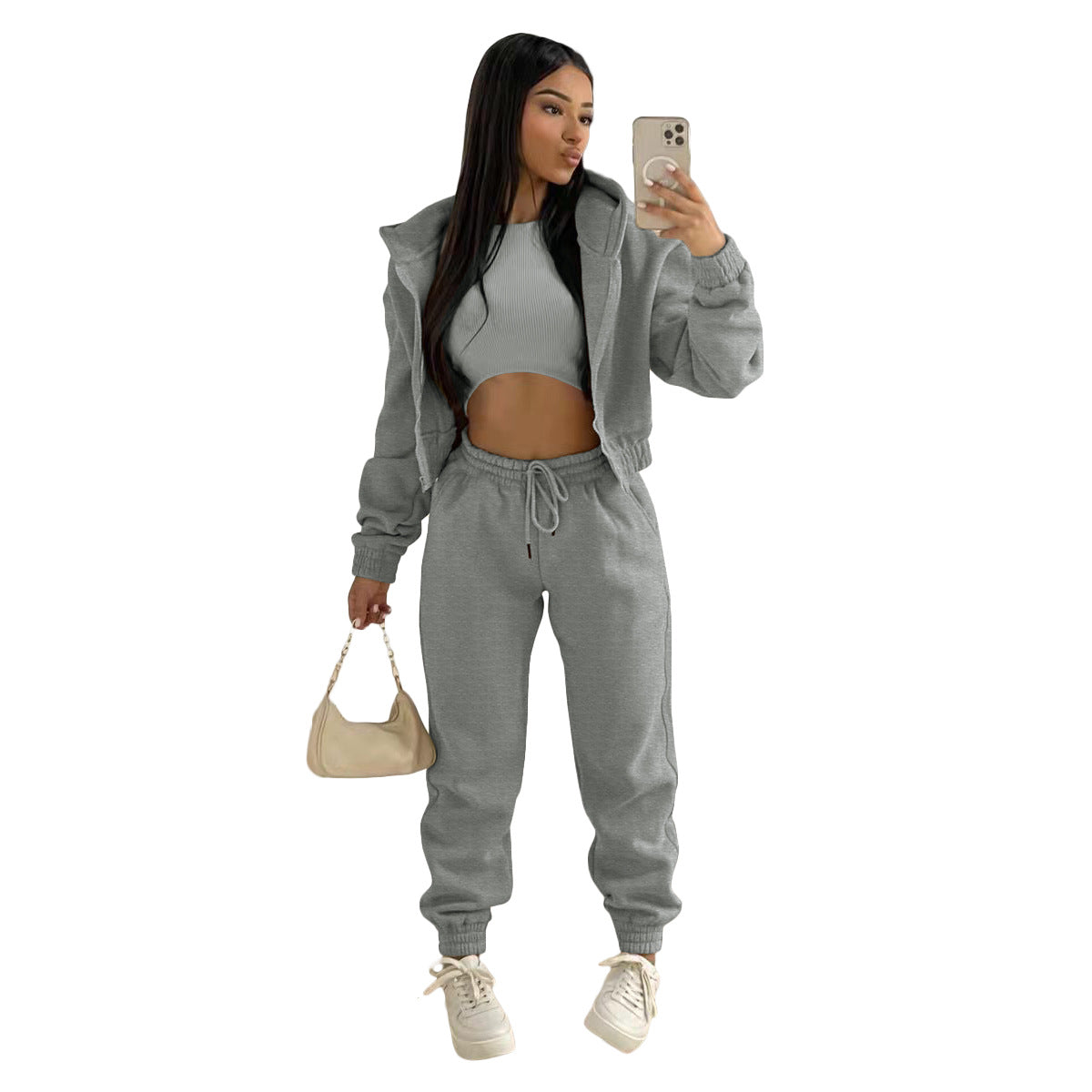 Women's Brushed Hoody Hooded Sports Casual Set Suits