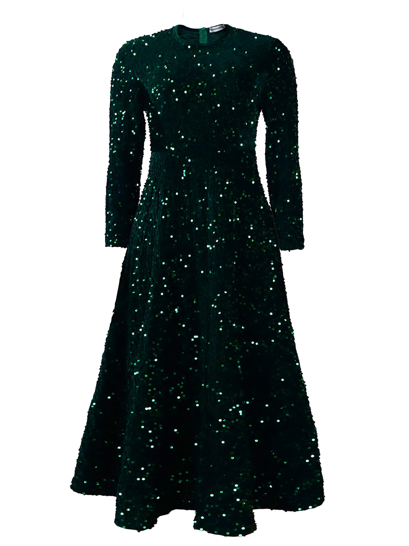 Women's Neck Long Sleeve Pure Color Sequins High Waist Temperament Mid-length Dress