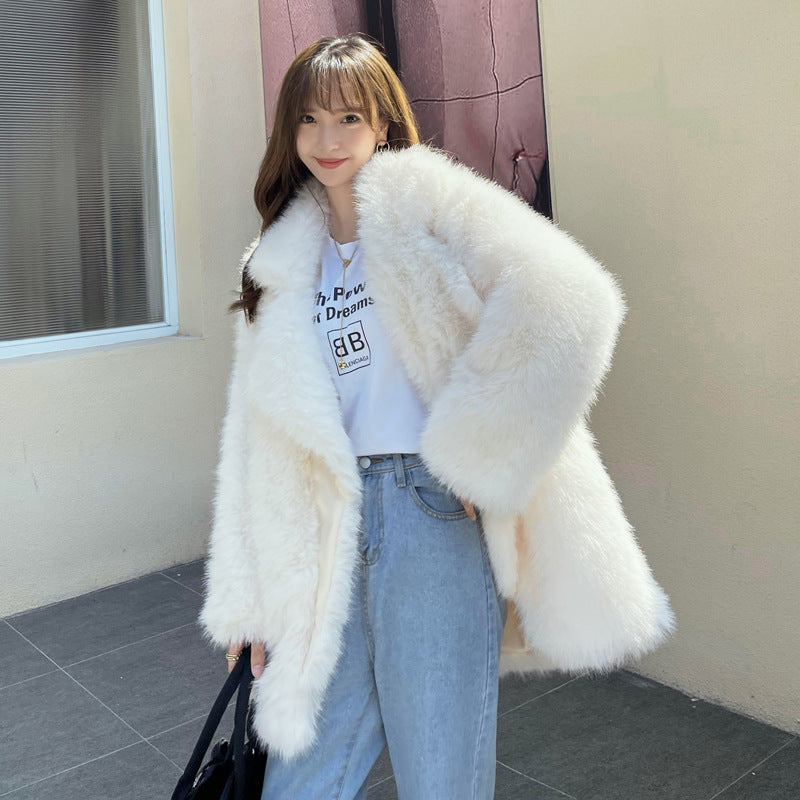 Fur Imitation Tuscan Mid-length Lapel Stitching Coats